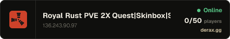 Royal Rust PVE 2X Quest|Skinbox|Skilltree|Events|Shop|Kits|RP