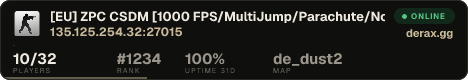 [EU] ZPC CSDM� [1000 FPS/MultiJump/Parachute/NoRecoil/Respawn]