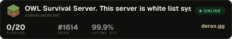 OWL Survival Server. This server is white list system. Please read the https://minecraft.jp/servers/uralowl.sytes.net