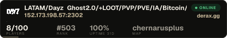 LATAM/Dayz Ghost2.0/+LOOT/PVP/PVE/IA/Bitcoin/Drogas/Misiones/Ba