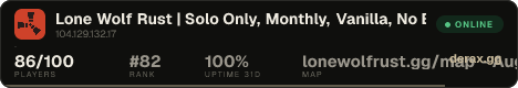 Lone Wolf Rust | Solo Only, Monthly, Vanilla, No BP Wipes