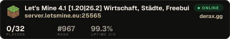 Let's Mine 4.1 [1.20|26.2] Wirtschaft, Städte, Freebuild, Events uvm.
