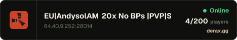 EU|AndysolAM 20x No BPs|PVP|Shop|Loot+|Kits|Raid+|MyMini|Skinbo