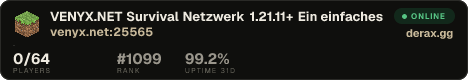 VENYX.NET ● Survival Netzwerk ● 1.21.11+ Ein einfaches Survival Erlebnis mit Plots