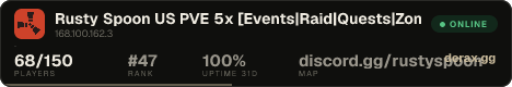 Rusty Spoon US PVE 5x [Events|Raid|Quests|Zombies|SkillTree]
