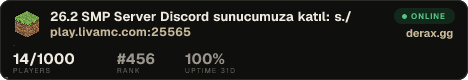 ʟɪᴠᴀᴍᴄ ɴᴇᴛᴡᴏʀᴋ ➠ 26.2 SMP Server Discord sunucumuza katıl: ᴅɪsᴄᴏʀᴅ.ɢɢ/ʟɪᴠᴀᴍᴄ