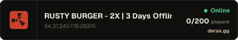 RUSTY BURGER - 2X | 3 Days Offline Protection | Solo/Duo/Trio |