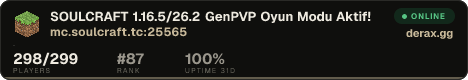 ■■■■ SOULCRAFT • 1.16.5/26.2 ■■■■ ✦ GenPVP Oyun Modu Aktif! ✦